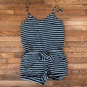 100% silk navy and white striped Jcrew romper